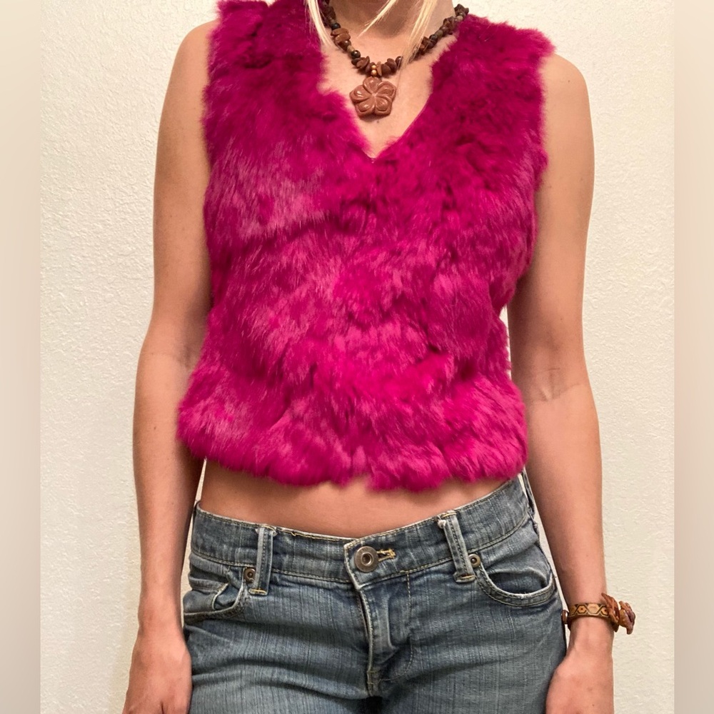vintage Bisou Bisou y2k genuine fur sleeveless crop top